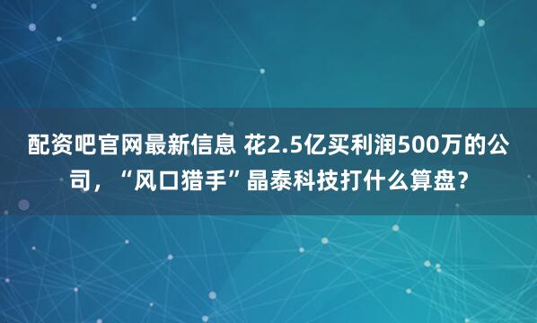 配资吧官网最新信息 花2.5亿买利润500万的公司，“风口猎手”晶泰科技打什么算盘？