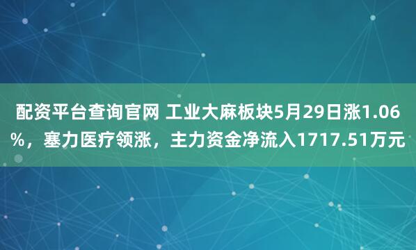 配资平台查询官网 工业大麻板块5月29日涨1.06%，塞力医疗领涨，主力资金净流入1717.51万元